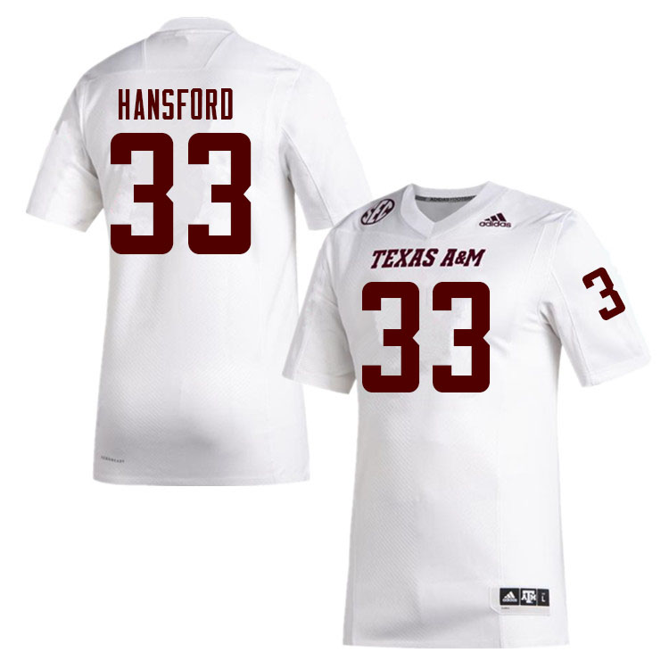 Men #33 Aaron Hansford Texas A&M Aggies College Football Jerseys Sale-White - Click Image to Close